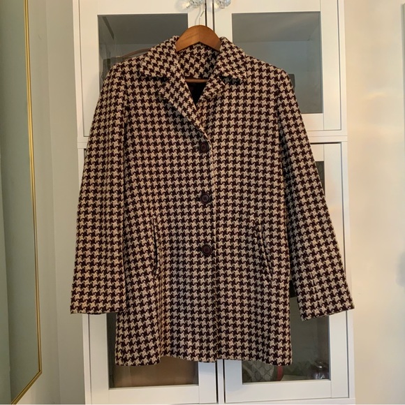 Women’s Wool Blend Tweed Jacket Coat Houndstooth Size 6 - Picture 5 of 9